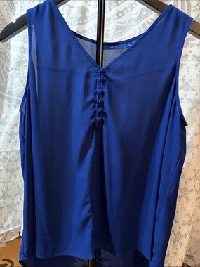 Apt. 9 Royal Blue Sleeveless V-Neck Blouse Size L - Pleated Back Chiffon Top